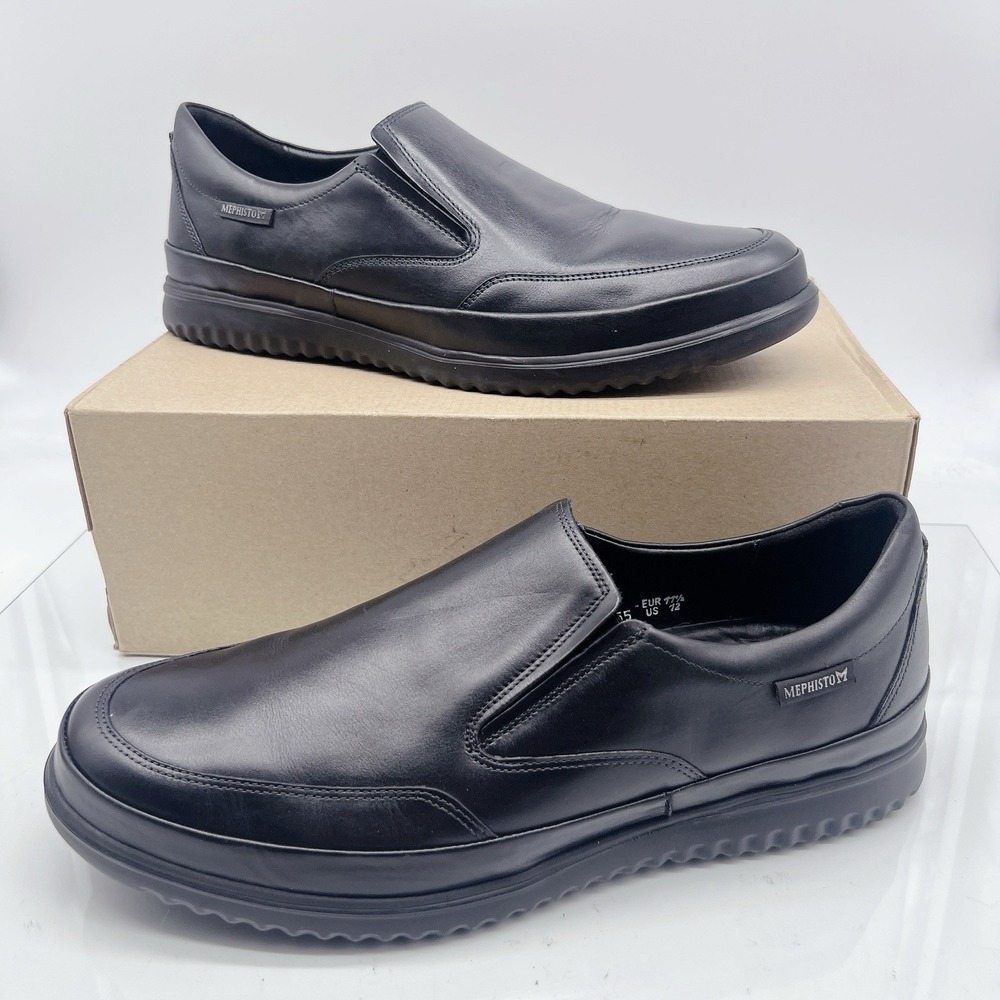 Mephisto Twain Men's Slip On Sneakers Casual Comfort Shoes Black Leather US 12